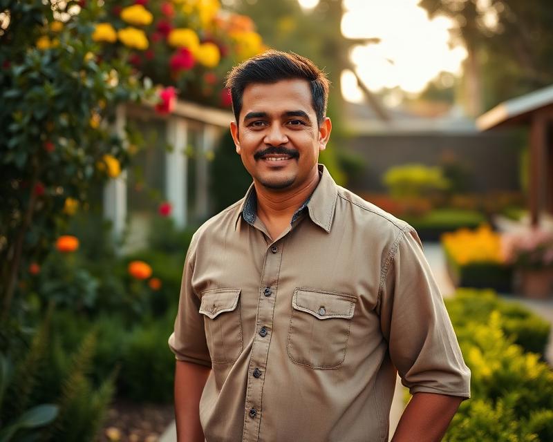 Landscaper standing in a landscaped garden