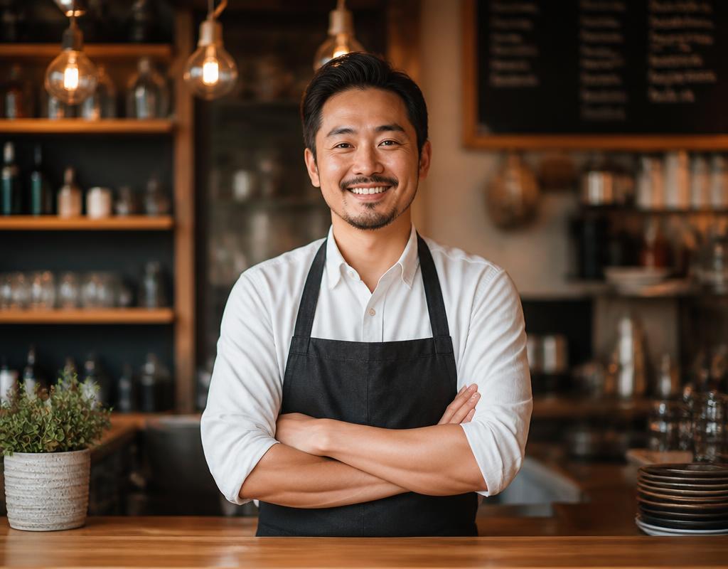 Restaurant owner in his cafe